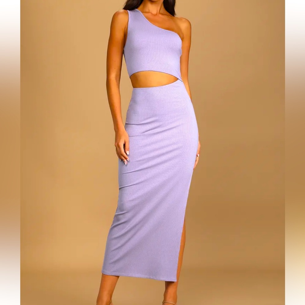 Lulus Lavender Ribbed One-Shoulder Cutout Midi Dress size M. Never worn